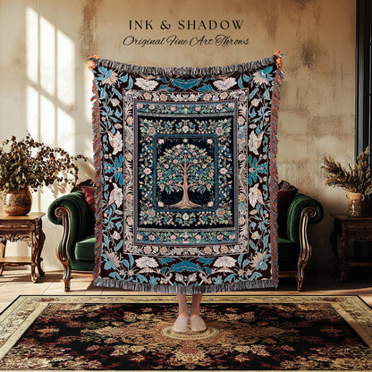 Ornate Grove Tree of Life Tapestry Blanket Jacquard Woven Coverlet