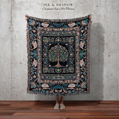 Ornate Grove Tree of Life Tapestry Blanket Jacquard Woven Coverlet