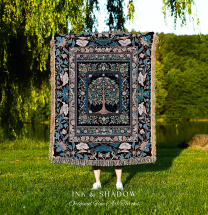 Ornate Grove Tree of Life Tapestry Blanket Jacquard Woven Coverlet