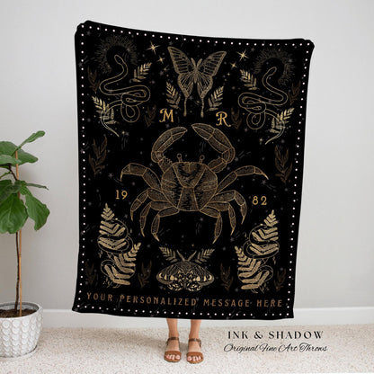 Cancer Zodiac Sign Blanket | Cancer Blanket Custom Star Sign Goth Woven Blanket Witchy Room Decor Cancer Zodiac Sign Celestial Tapestry |