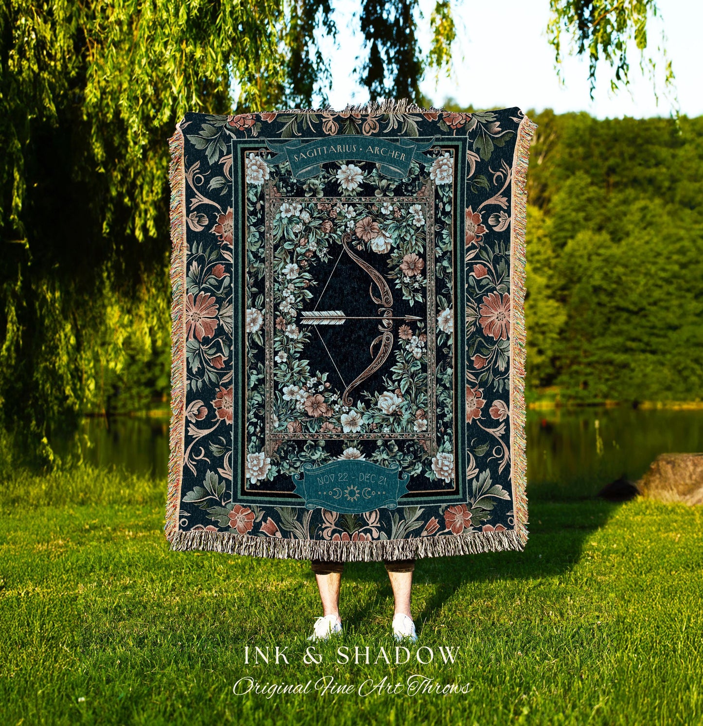 Ethereal Fairy Core Sagittarius Zodiac Tapestry Astrology Celestial Cottagecore Blanket | The Archer Whimsical Fairytale Birthday Month Gift