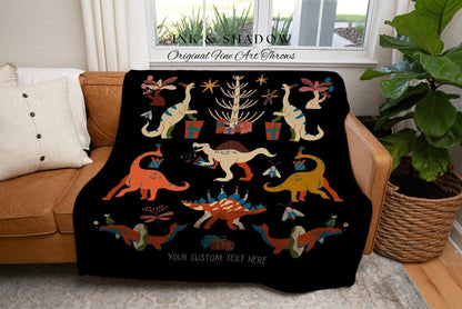 Vintage Dino Blanket Personalized Message Gift | First Birthday Gift Custom Tapestry Dinosaur Blanket Woven | Custom Dino Bedding For Boys |