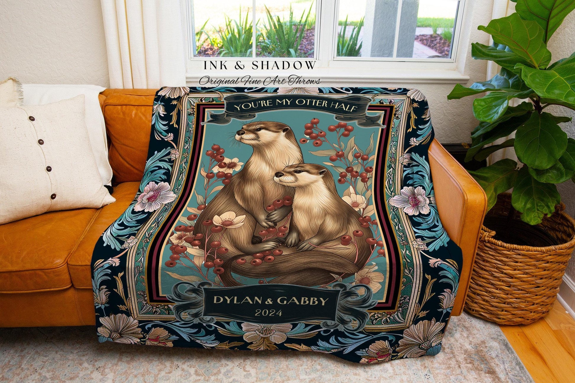 Custom 'You're my Otter Half' Couples Blanket | Personalized Anniversary Gift Significant Otter Woven Tapestry Dating Anniversary Gift Cute