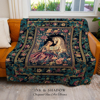 Floral Pastel Medieval Reading Blanket | Coquette Bedroom Whimsical Rococo Fairytale Woven Wall Tapestry Romantic Princesscore Decor Regal |