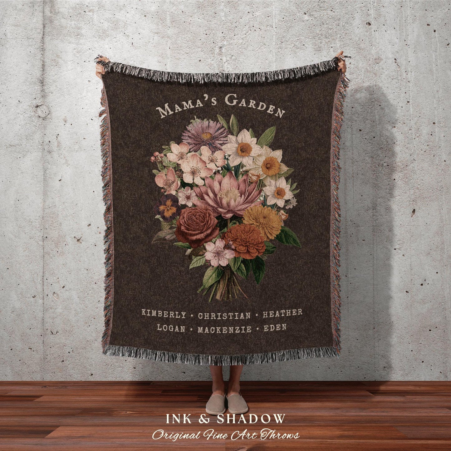 Mama's Garden Bouquet Blanket | Custom Birth Flower Bouquet Personalized Family Birth Month Flower Blanket Sentimental Gift Custom Mom Gift