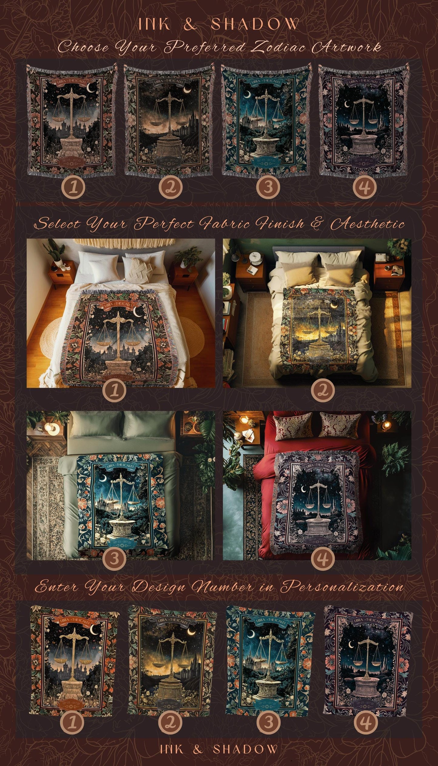 Dark Academia Libra Zodiac Tapestry Astrology Mystic Landscape Star Sign Blanket | The Scales Constellation Art Whimsigothic Celestial Throw