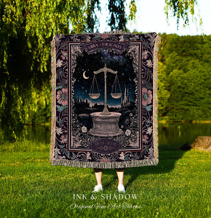 Dark Academia Libra Zodiac Tapestry Astrology Mystic Landscape Star Sign Blanket | The Scales Constellation Art Whimsigothic Celestial Throw