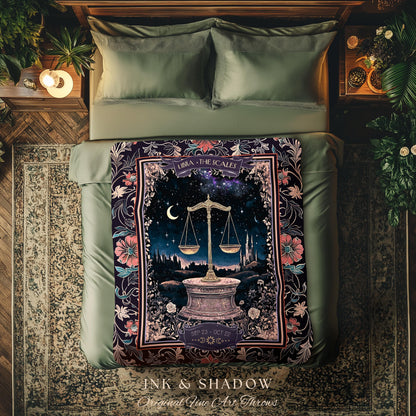 Dark Academia Libra Zodiac Tapestry Astrology Mystic Landscape Star Sign Blanket | The Scales Constellation Art Whimsigothic Celestial Throw