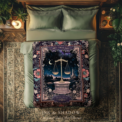 Dark Academia Libra Zodiac Tapestry Astrology Mystic Landscape Star Sign Blanket | The Scales Constellation Art Whimsigothic Celestial Throw