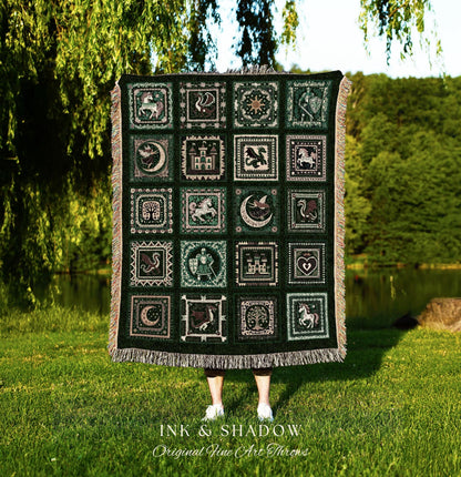 Forest Green Woodland Fairytale Tapestry | Castlecore Medieval Princess Aesthetic Woven Blanket Book Lover Knight Throw Folklore Romantic |