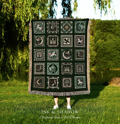 Forest Green Woodland Fairytale Tapestry | Castlecore Medieval Princess Aesthetic Woven Blanket Book Lover Knight Throw Folklore Romantic |