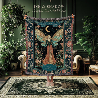 Dreamy Celestial Garden Virgo Tapestry Throw Zodiac Sign Floral Fairycore Blanket | Whimsical Astrology Art The Maiden Fantasy Birthday Gift