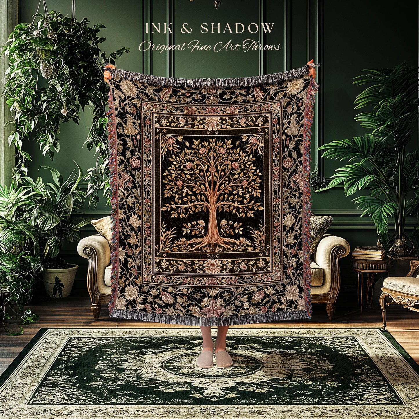 Baroque Forest Whimsical Woven Throw Tree Blanket Jacquard Tapestry