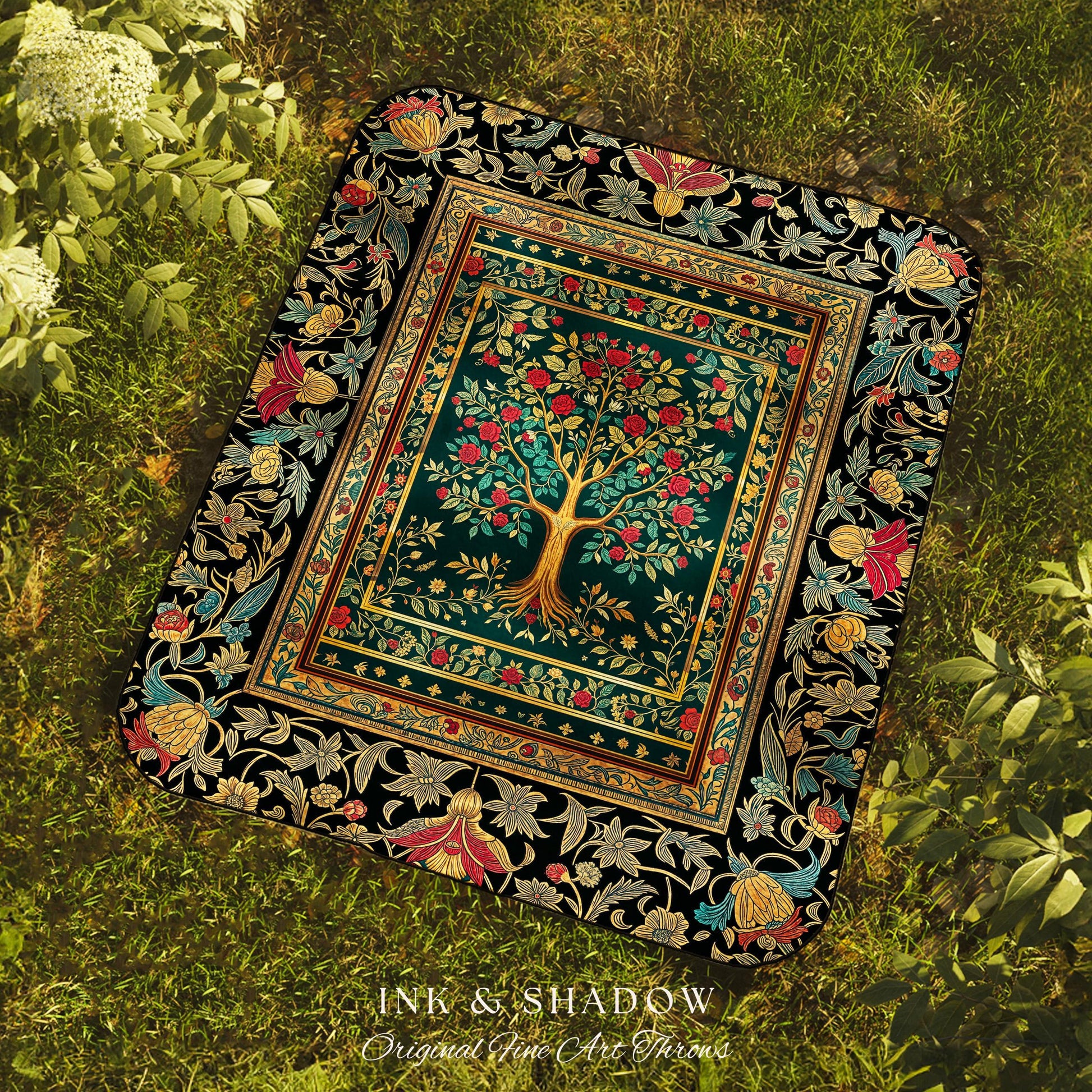 Blooming Roses Romantic Rococo Woven Throw Tree Blanket Jacquard Tapestry