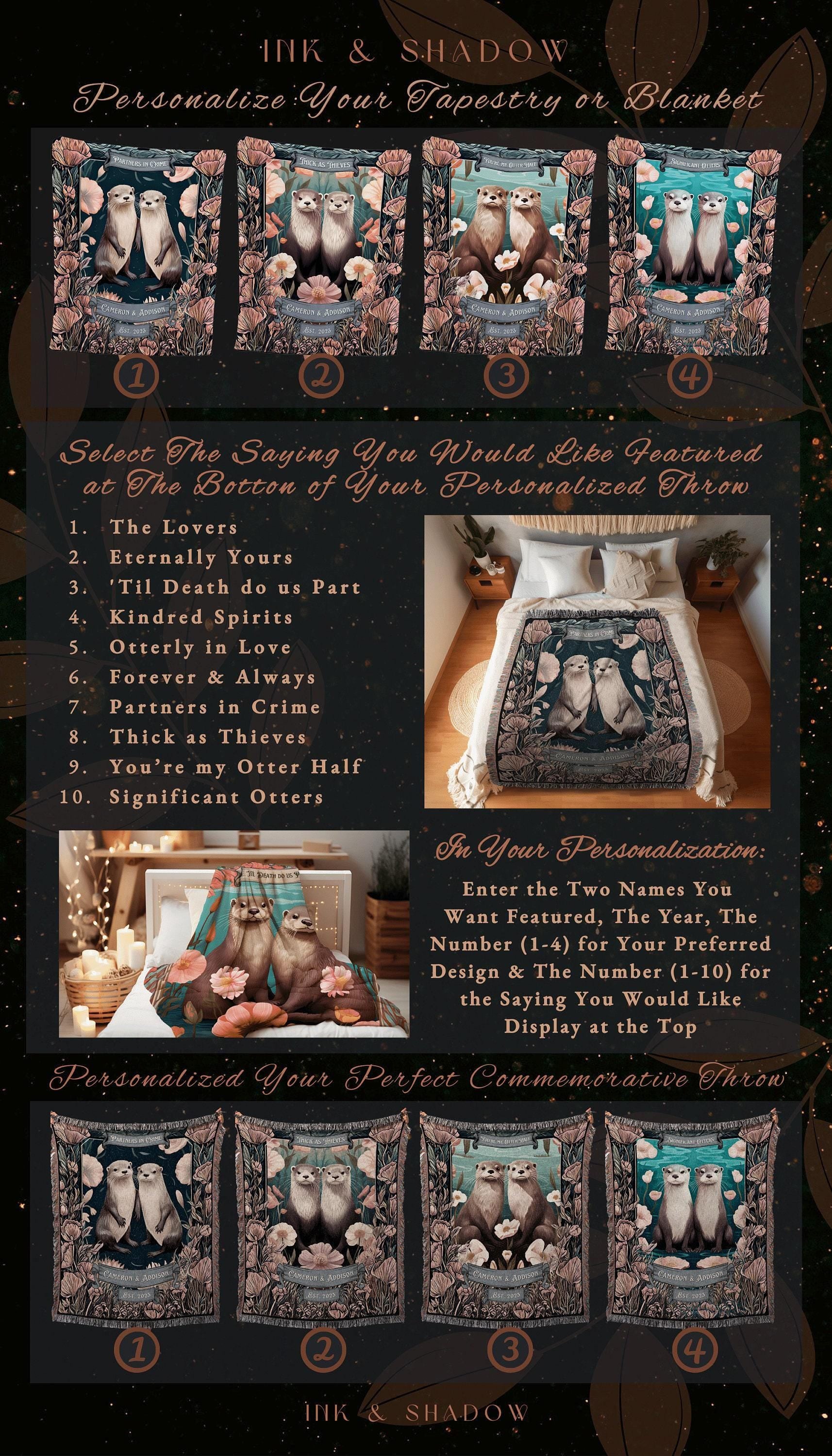 Custom Otter Lover Couple Blanket Woven Name Tapestry Personalized Anniversary Gift Cotton Anniversary Cottagecore Wedding Gift For Couple