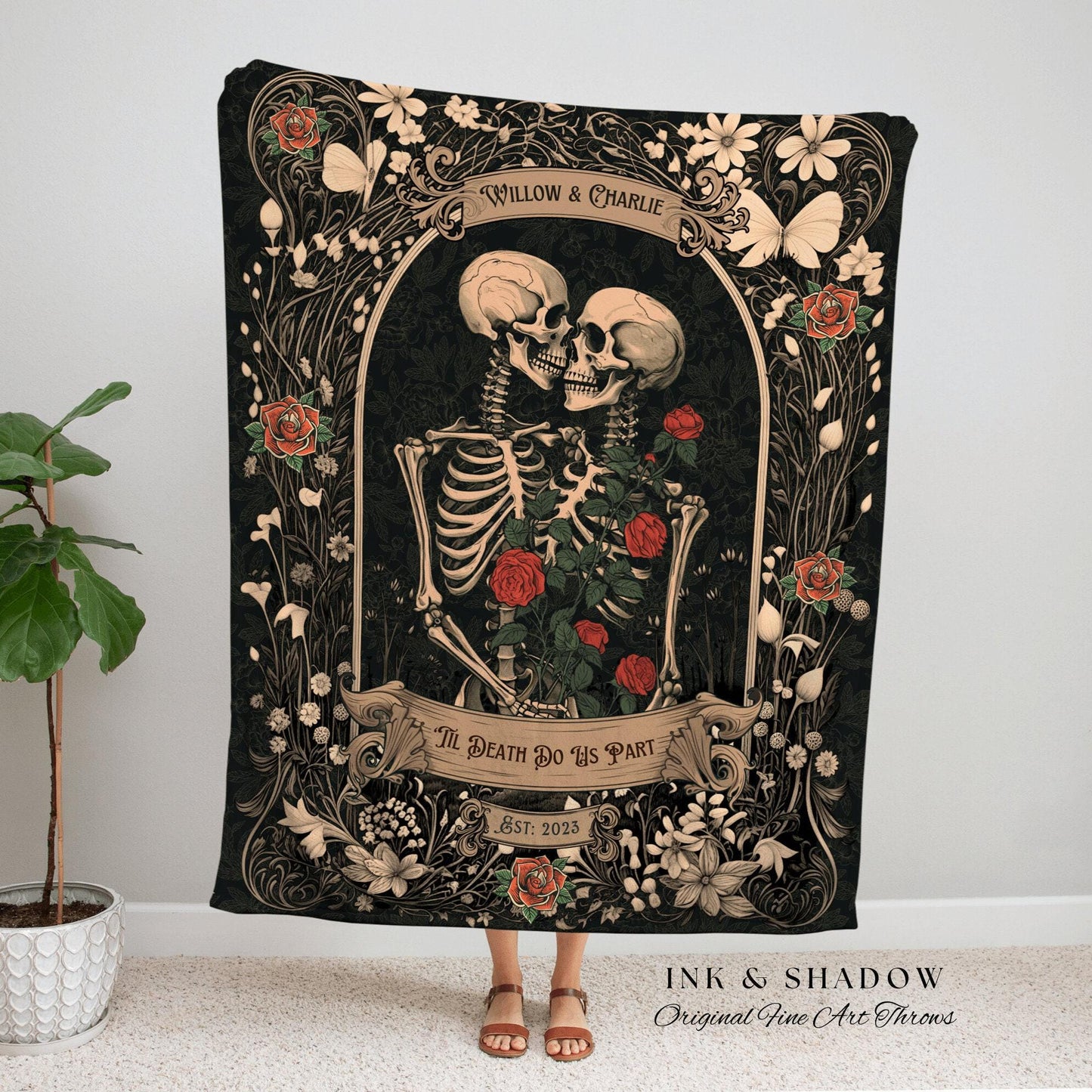 His & Hers Anniversary Blanket | Personalized Wedding Anniversary Blanket Unique Couple Gift for Goths Custom Woven Tapestry Meaningful Gift