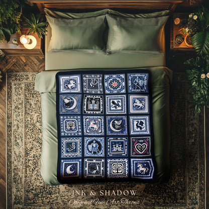 Enchanted Castle Medieval Woven Coverlet | Fairytale Themed Princess and Knight Retro Vintage Aesthetic Tapestry Castlecore Magic Blanket |