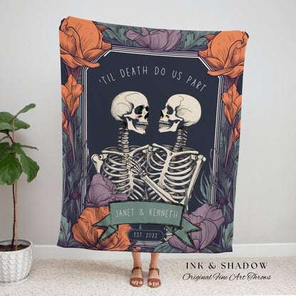 Couple Gift 'Til Death Do Us Part' | Personalized Tapestry Gothic Wedding Custom Blanket Woven Tapestry Skeleton Couple Gift Wedding Custom