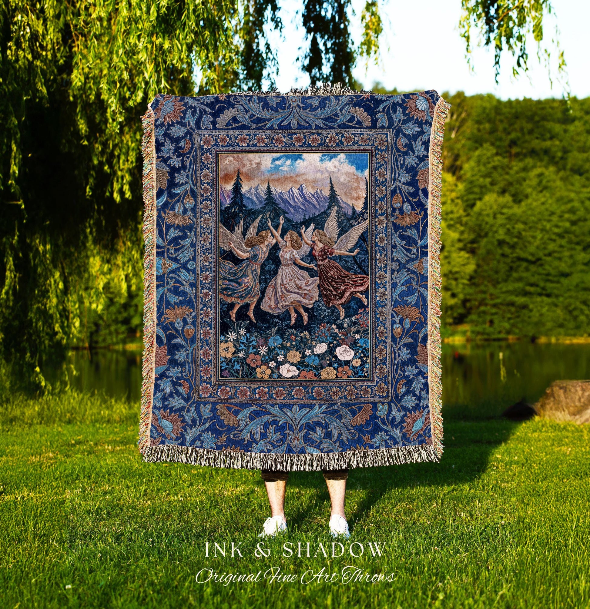 Whimsical Mythology Moody Woven Tapestry | Pastel Folklore Ethereal Throw Blanket Dreamy Cottagecore Medieval Bedroom Dark Aesthetic Witchy