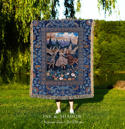 Whimsical Mythology Moody Woven Tapestry | Pastel Folklore Ethereal Throw Blanket Dreamy Cottagecore Medieval Bedroom Dark Aesthetic Witchy