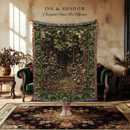 Fairytale Forest Botanical Throw Blanket | Mystic Aesthetic Woodland Home Magical Decor Plant Loving Bedroom Housewarming Gift Emerald Woods