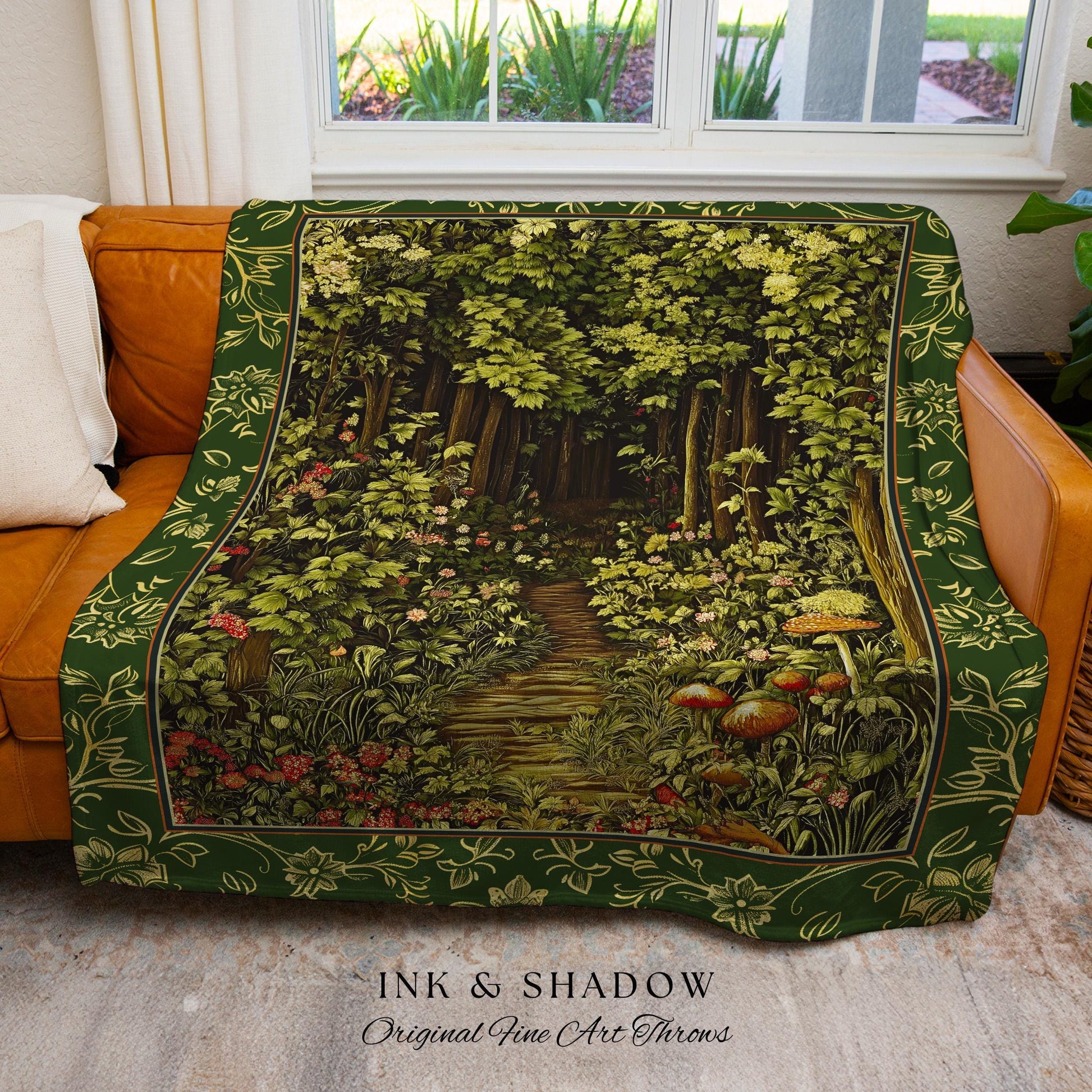 Fairytale Forest Botanical Throw Blanket | Mystic Aesthetic Woodland Home Magical Decor Plant Loving Bedroom Housewarming Gift Emerald Woods