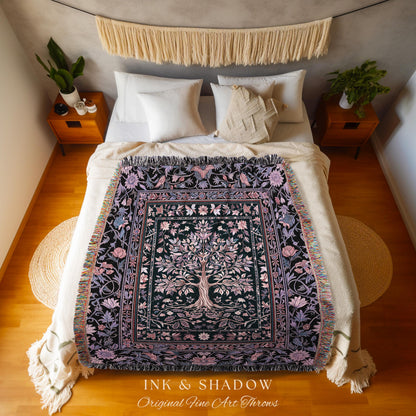 Chateaucore Pastel Purple Tapestry Tree Blanket Jacquard Woven Coverlet