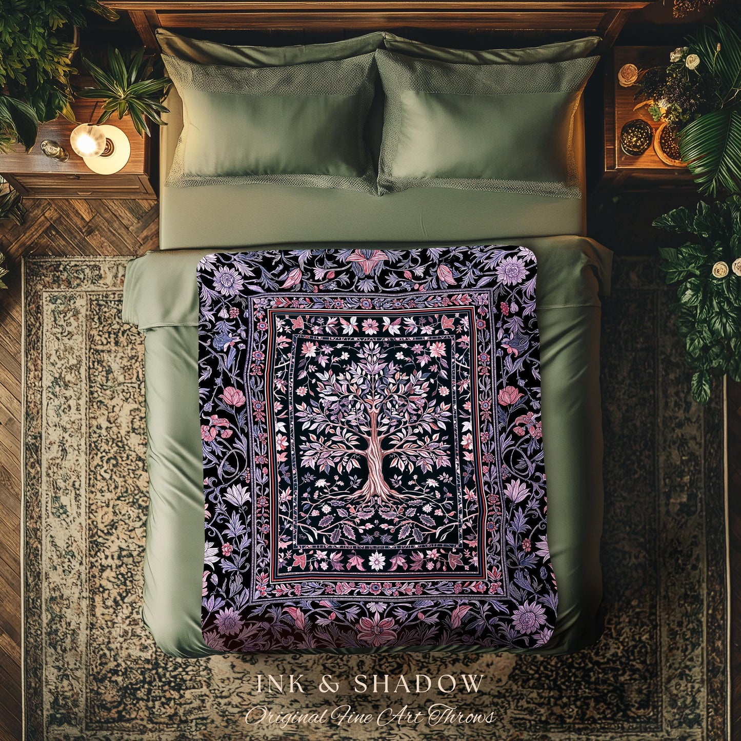 Chateaucore Pastel Purple Tapestry Tree Blanket Jacquard Woven Coverlet