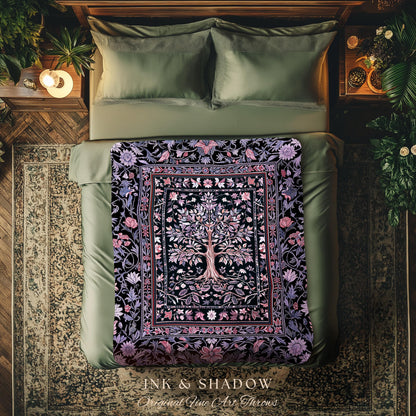 Chateaucore Pastel Purple Tapestry Tree Blanket Jacquard Woven Coverlet
