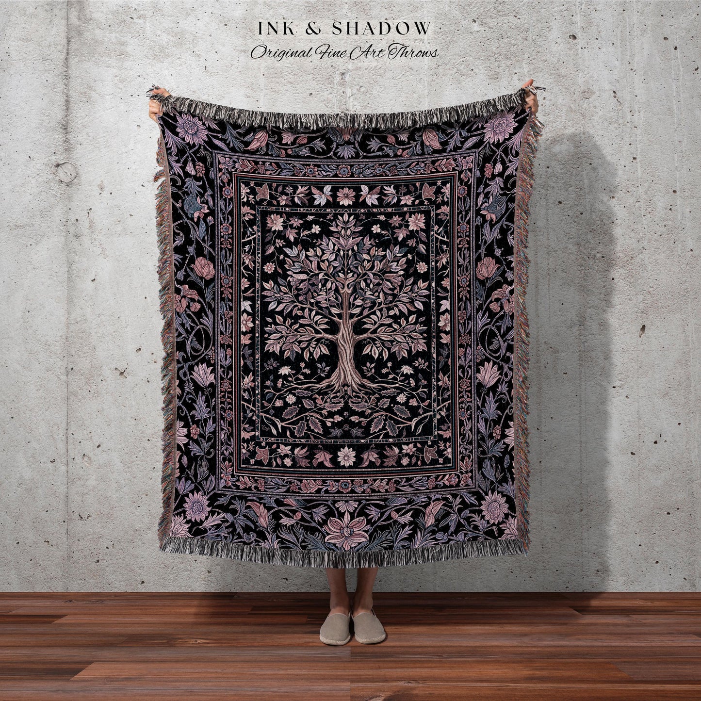Chateaucore Pastel Purple Tapestry Tree Blanket Jacquard Woven Coverlet
