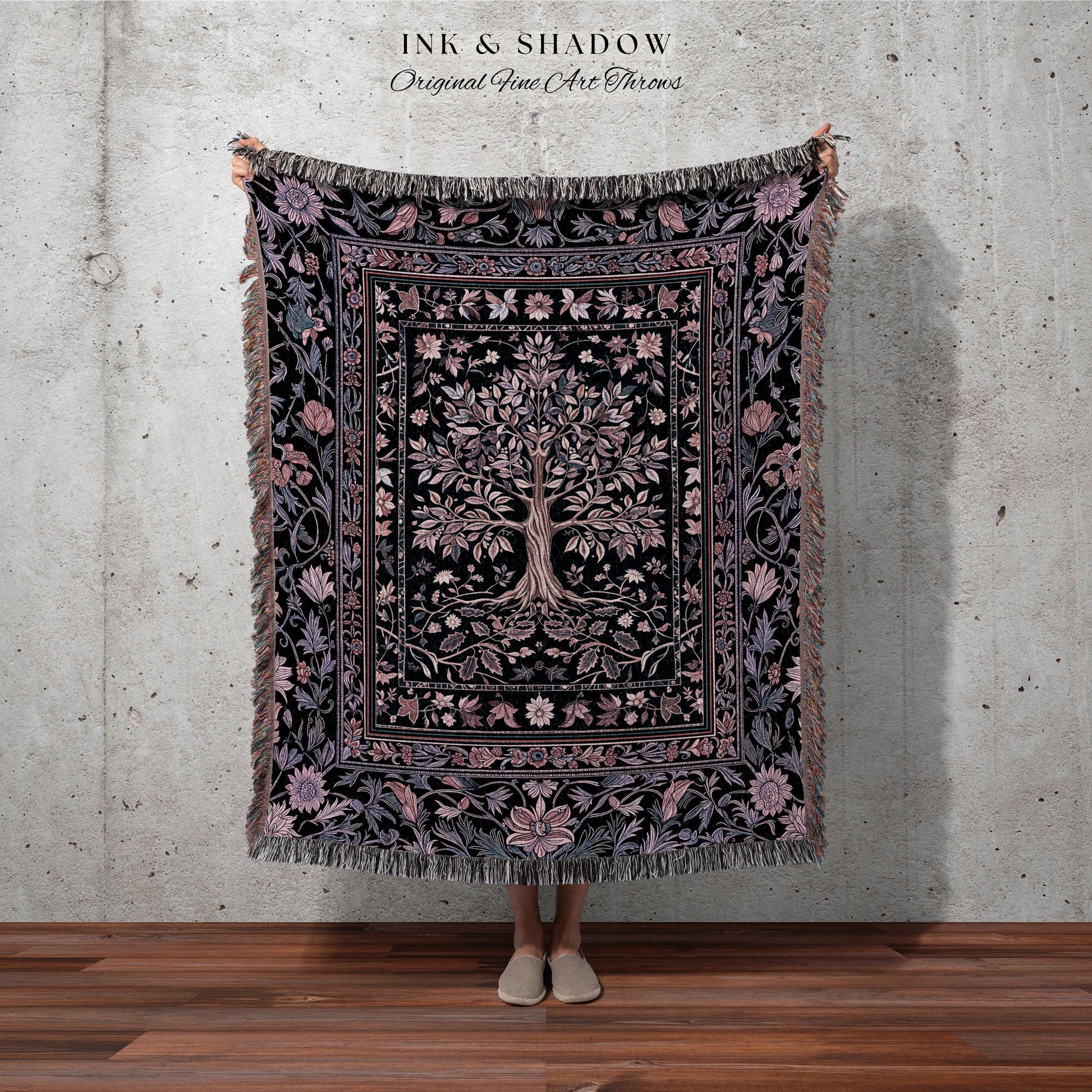 Chateaucore Pastel Purple Tapestry Tree Blanket Jacquard Woven Coverlet