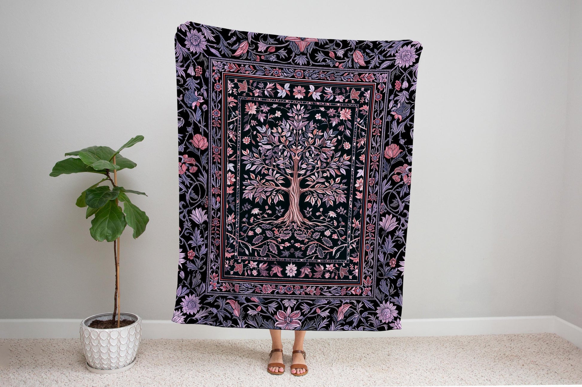 Chateaucore Pastel Purple Tapestry Tree Blanket Jacquard Woven Coverlet
