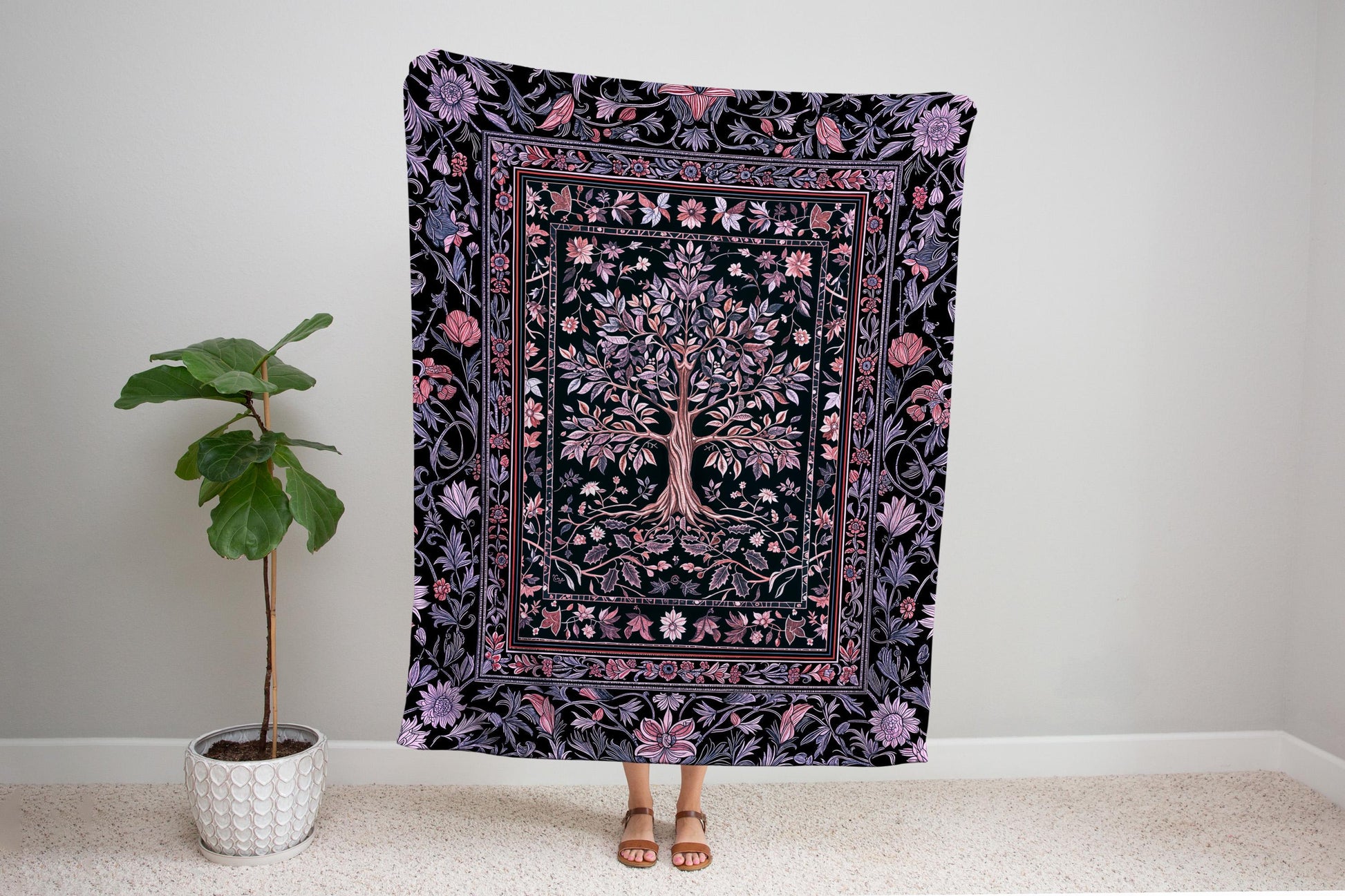 Chateaucore Pastel Purple Tapestry Tree Blanket Jacquard Woven Coverlet