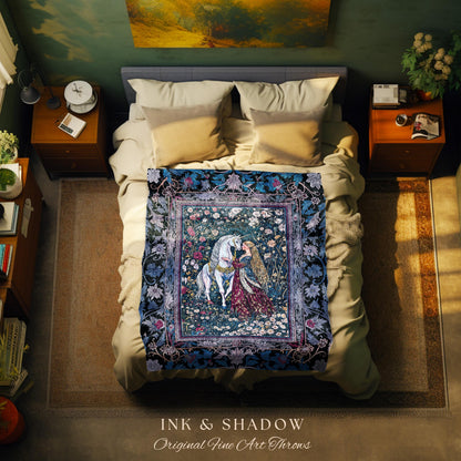 Rococo Enchanted Forest Wall Tapestry | Rustic Fairytale Bedroom Baroque Elegance Medieval Woven Throw Blanket Romance Gothic Aesthetic |