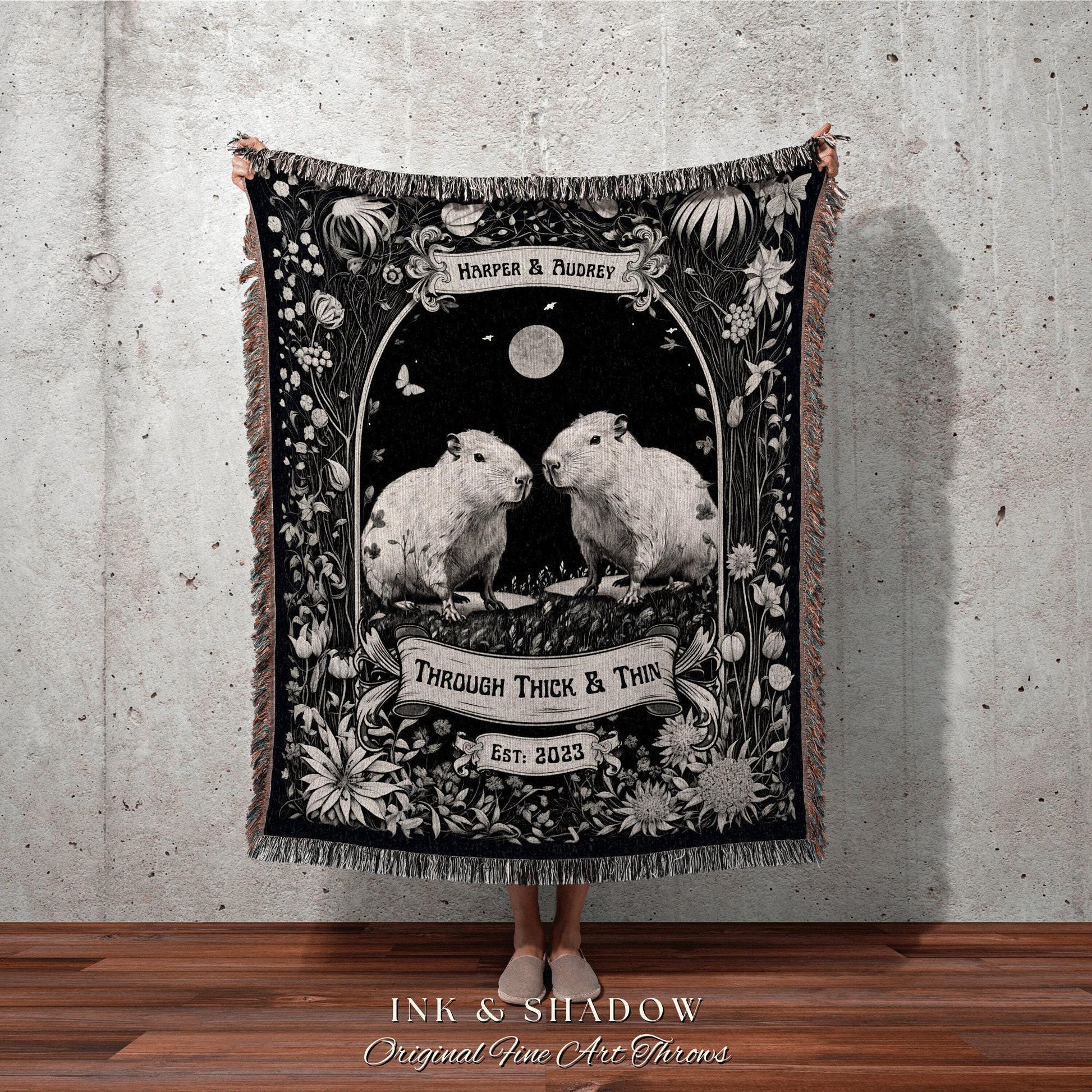 Capybara Lovers Blanket Woven | Personalized I Love You Custom Name Gift Romantic Valentine Mr & Mrs Blanket Capybara Tapestry Personalized