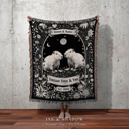 Capybara Lovers Blanket Woven | Personalized I Love You Custom Name Gift Romantic Valentine Mr & Mrs Blanket Capybara Tapestry Personalized