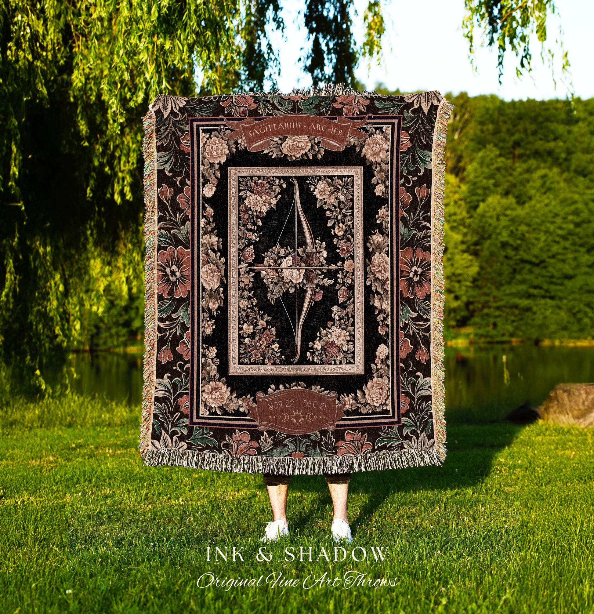 Baroque Romanticism Sagittarius Constellation Blanket Victorian Astrology Tapestry Throw, The Archer Fairycore Celestial Decor Birthday Gift