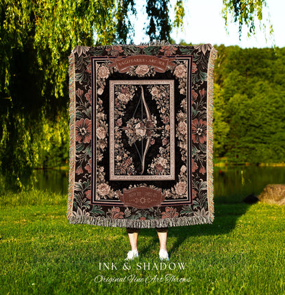 Baroque Romanticism Sagittarius Constellation Blanket Victorian Astrology Tapestry Throw, The Archer Fairycore Celestial Decor Birthday Gift