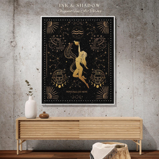 Celestial Star Sign Blanket Aquarius | Aquarius Tapestry Custom Star Sign Goth Woven Blanket Witch Art Decor Aquarius Astrology Personalized