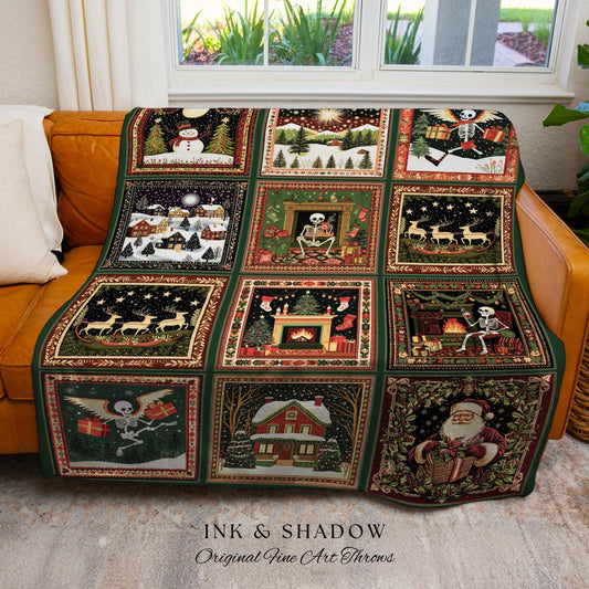 Cute Skeleton Holiday Throw Blanket | Merry Creepmas Cozy Festive Blanket Whimsigoth Gothmas Winter Cottagecore Christmas Holiday Witchy |