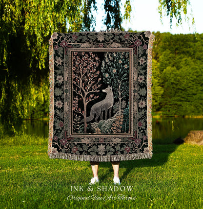 Danish Folk Art Forest Woodland Throw | Cozy Interiors Bohemian Elegance Scandinavian Aesthetic Bohemian Woven Tapestry Magical Fairytale |
