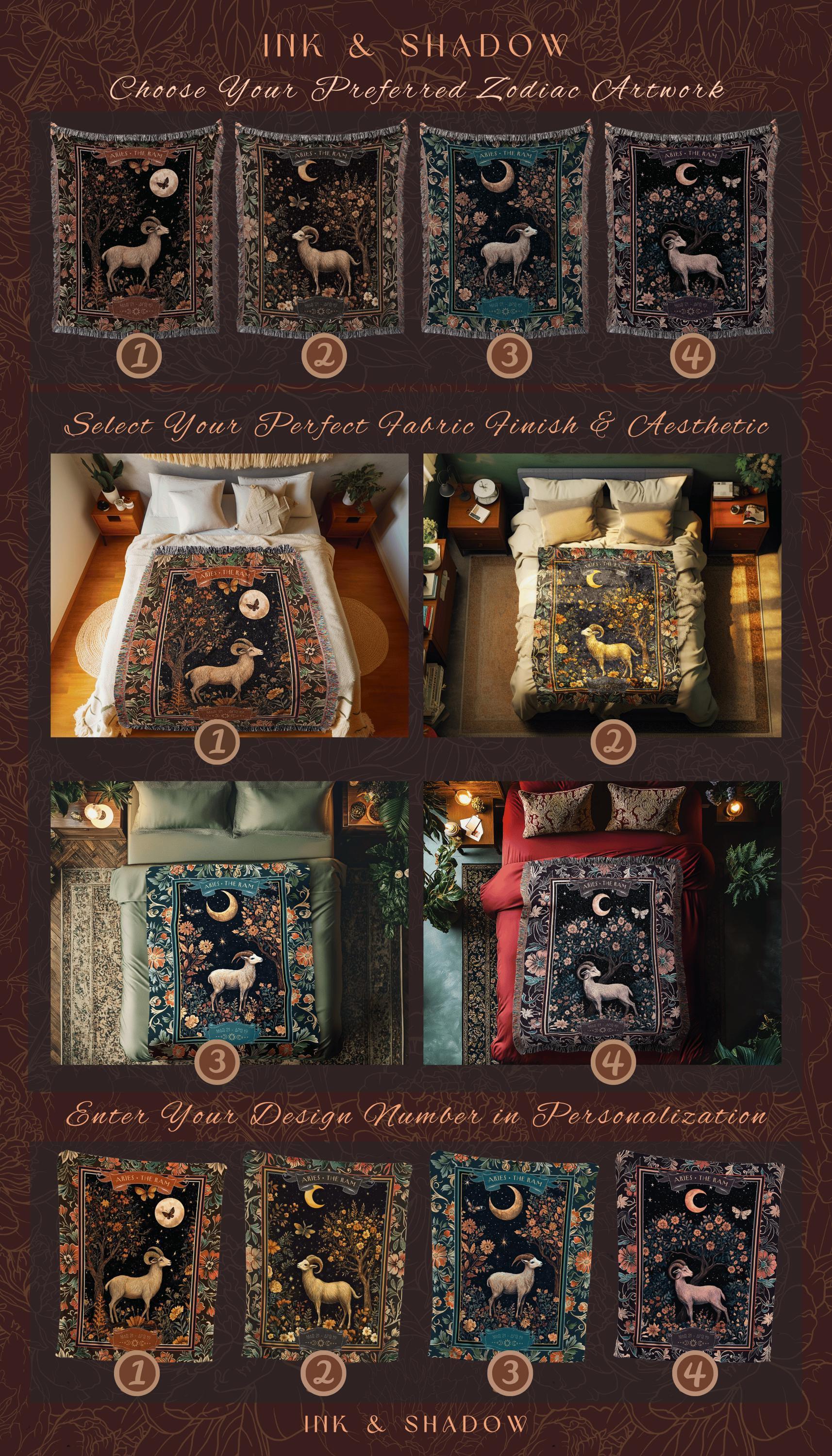Celestial Aries Zodiac Blanket The Ram Constellation Tapestry | Victorian Gothic Star Sign Decor Astrology Gift Fire Sign Birthday Throw Art