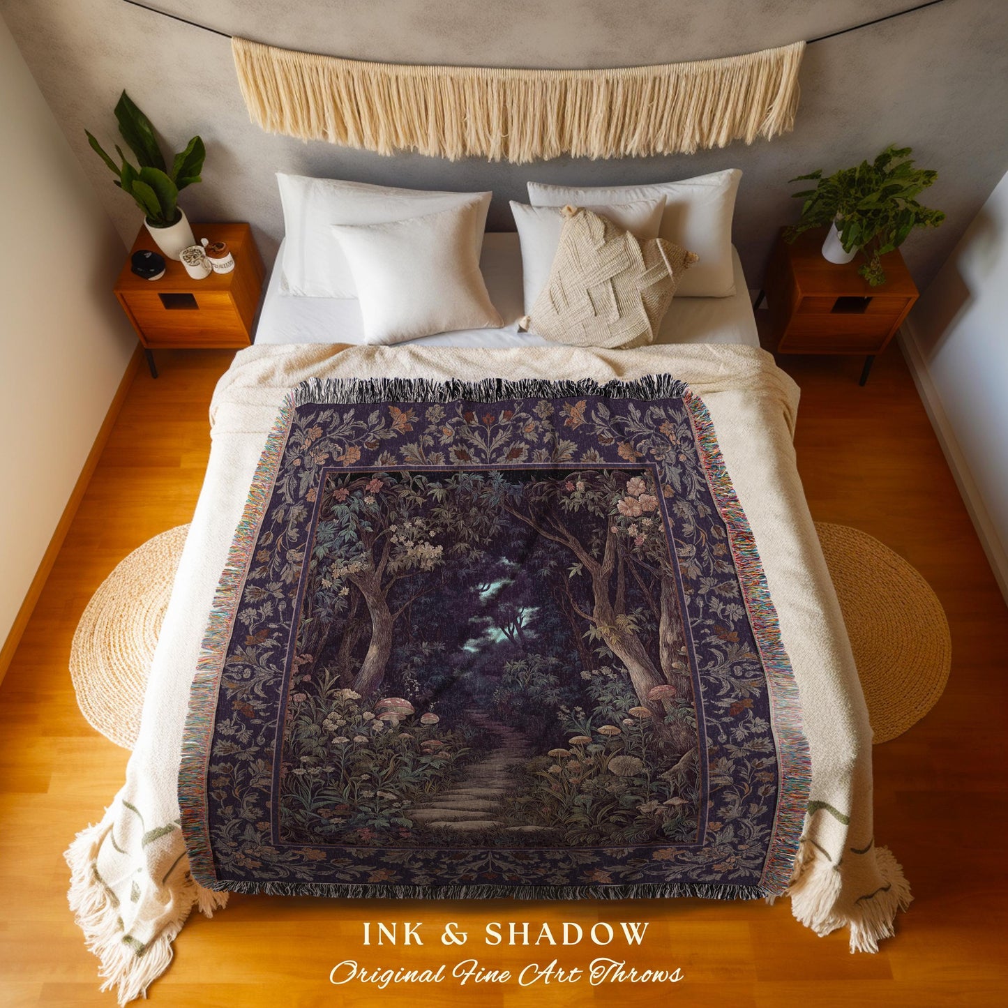 Magical Woodland Mushroom Tapestry | Fairytale Theme Woodland Botanical Aesthetic Whimsical Home Blanket Woven Bedroom Housewarming Gift |