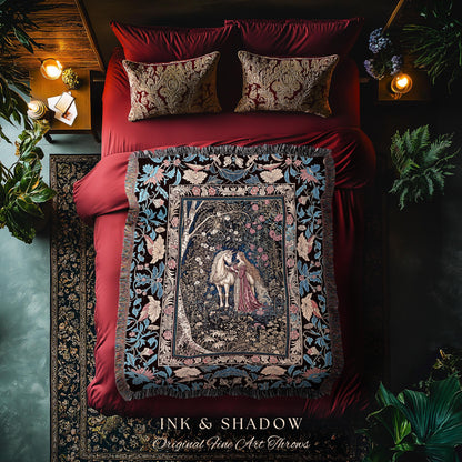 Fairy Forest Floral Maximalist Blanket | Pastel Coquette Light Academia Bedroom Ethereal Forest Spirits Dreamy Fairytale Woven Wall Tapestry