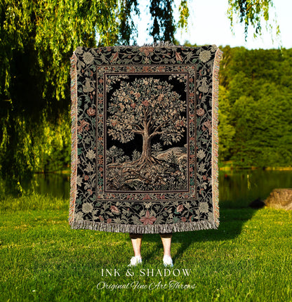 Regal Woodland Tree Throw Blanket Woven Cotton Wall Tapestry
