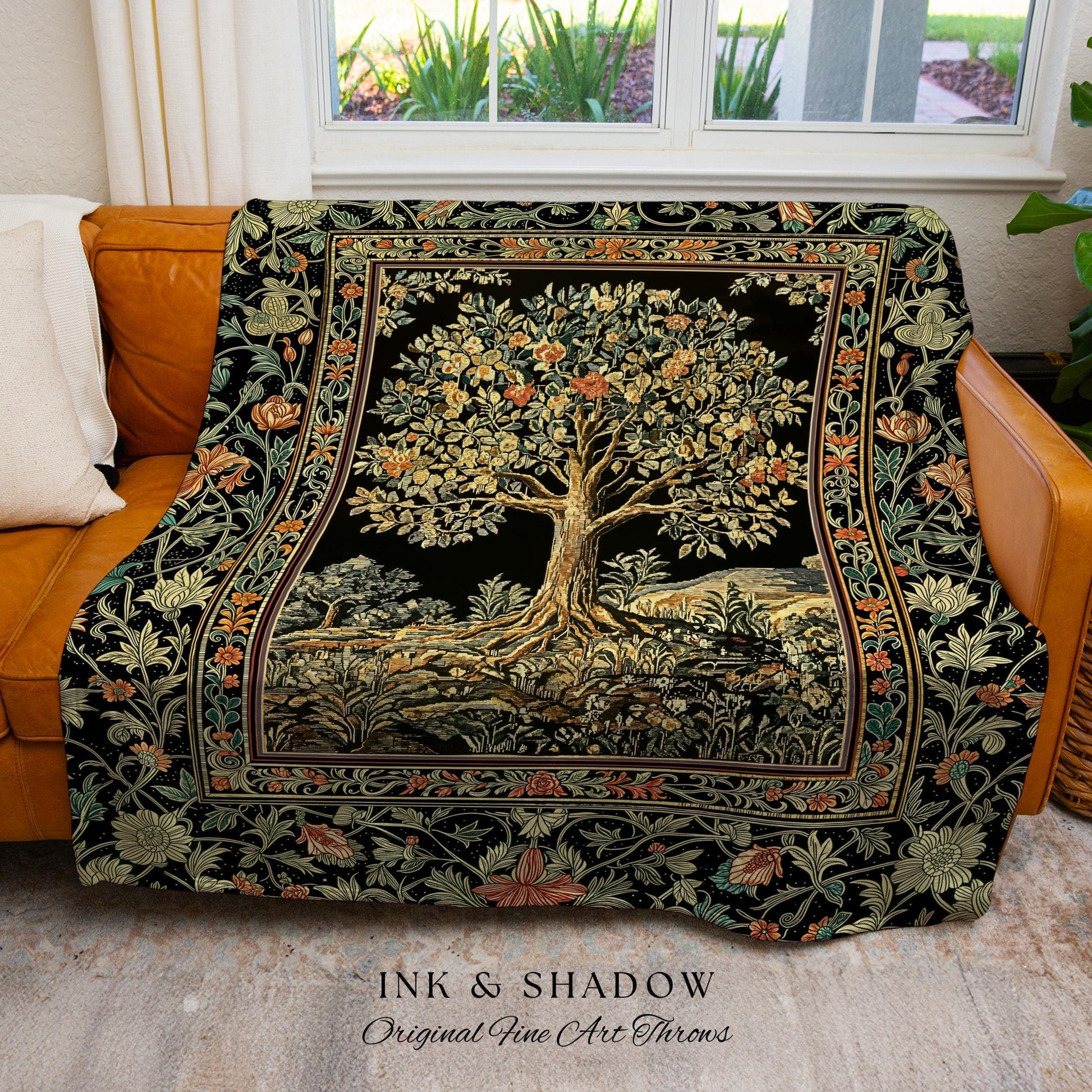 Regal Woodland Tree Throw Blanket Woven Cotton Wall Tapestry
