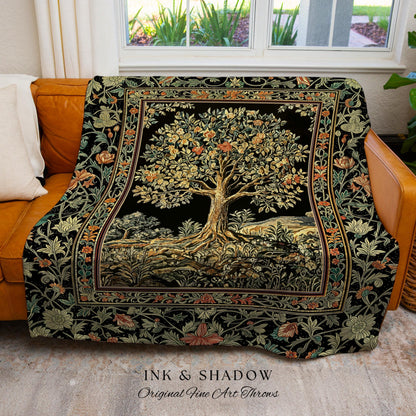 Regal Woodland Tree Throw Blanket Woven Cotton Wall Tapestry