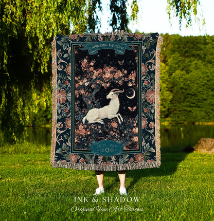 Enchanted Forest Capricorn Zodiac Blanket Celestial Midnight Woodland Throw, The Goat Astrology Tapestry Mystic Constellation Birthday Gift