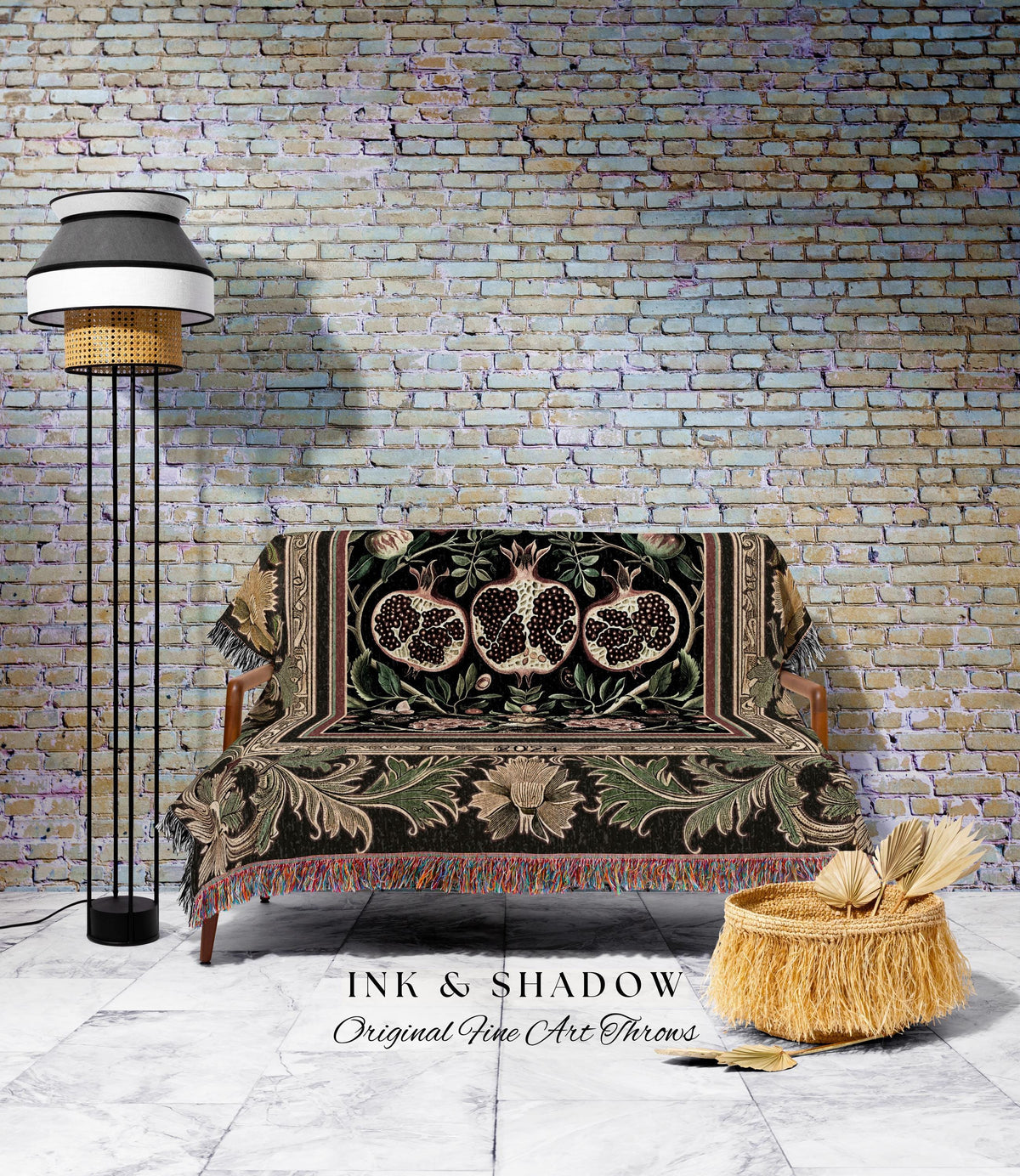 Forestcore Moody Maximalism Pomegranate Blanket Earthy Whimsigoth Aesthetic, Floral Fairycore Grunge Medieval Nature Inspired Tapestry Throw