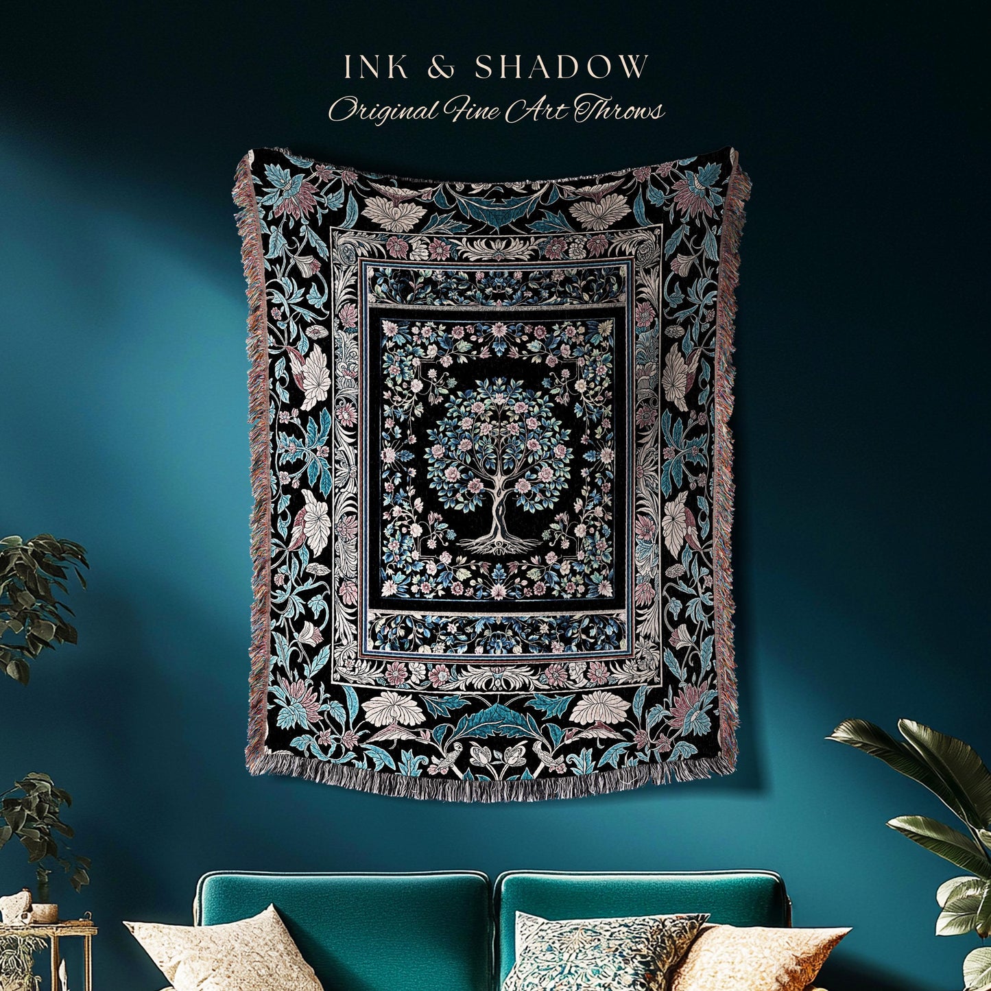 Timeless Folklore Tree Woven Throw Blanket Jacquard Tapestry
